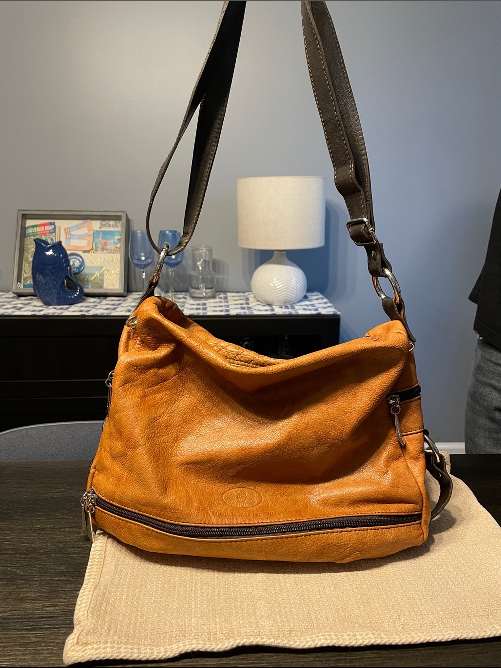 Borgo Degli Etruschi Italian Leather Hobo Shoulder Bag - Cognac Brown